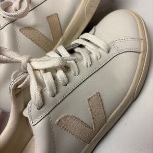 Veja White and Tan Sneakers